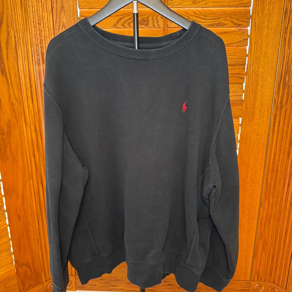Polo Ralph Lauren Mens Crewneck Sweatshirt Black Red Pony Logo Size Large